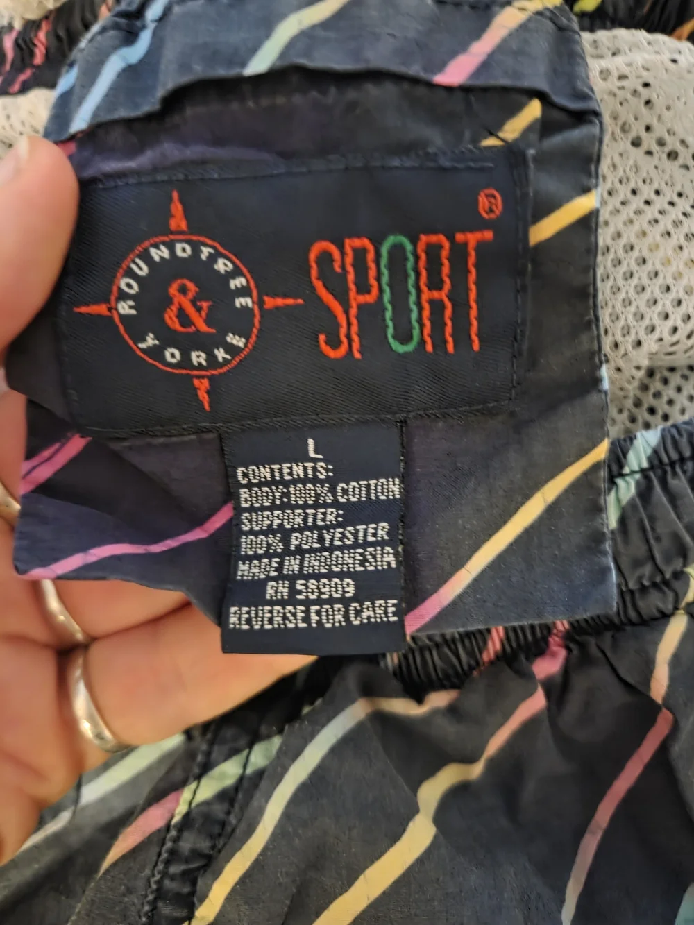Vintage colorful large swim trunk shorts with netting by roundtree & yorke Mens